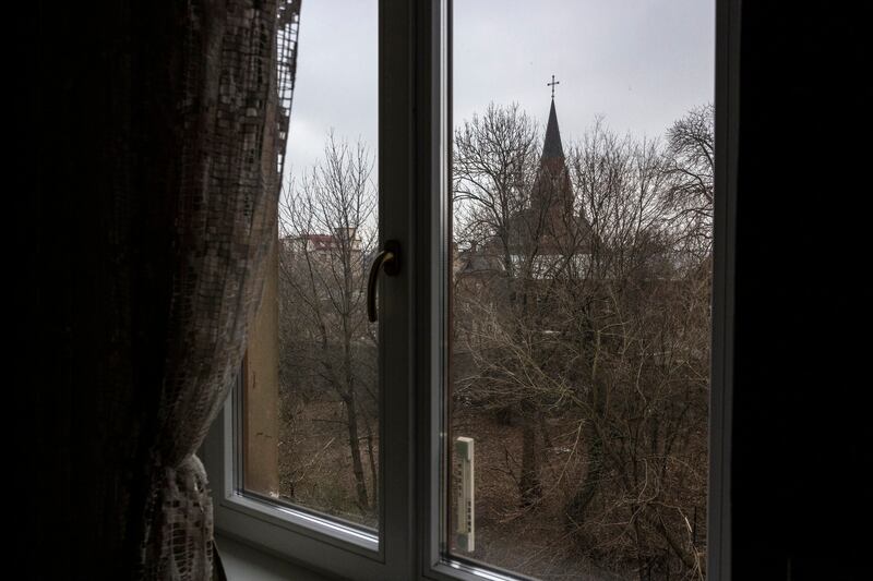 The view from a window in the home of Kalynets. Photograph: Ivor Prickett/New York Times