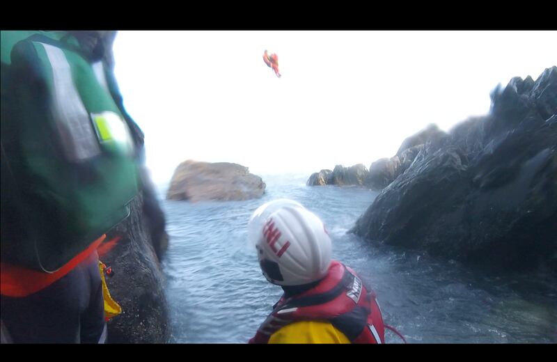 The Rescue 116 hospital winching a teenager off the rocks at the Howth peninsula on Friday afternoon