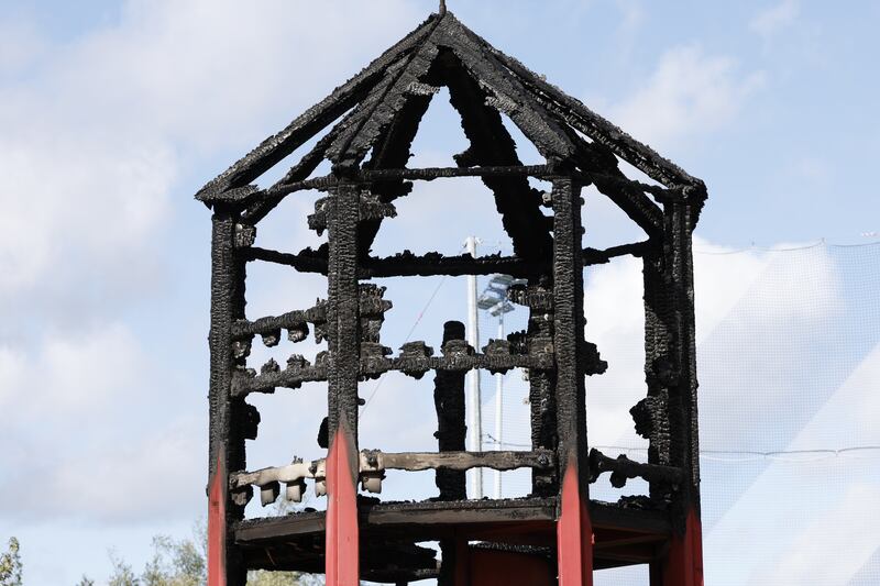 Part of the playground extensively damaged in the fire. Photograph: Nick Bradshaw