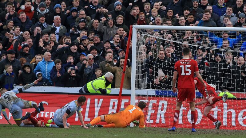 Derby County’s Martyn Waghorn scores the winner during their FA Cup fourth round clash with Accrington Stanley. Photo: Lindsey Parnaby/PA Wire