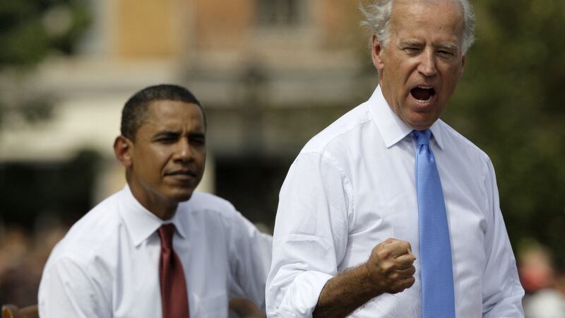 Biden and Barack Obama on the campaign trail in Springfield, Illinois in 2008. Photograph: M Spencer Green/AP