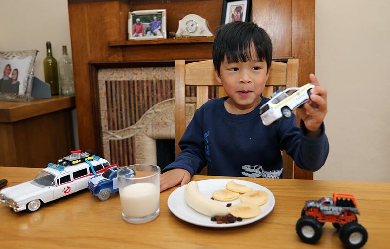 Darby gets a little distracted at breakfast. Photograph: Lorraine Teevan