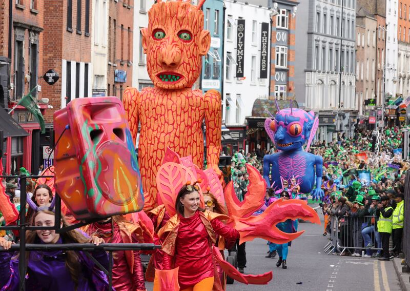 The parade works its way down Dame Street in Dublin. Photograph: Alan Betson

