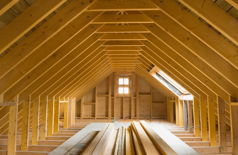 Attic space in a newly built house, ready for conversion. Photograph: Getty