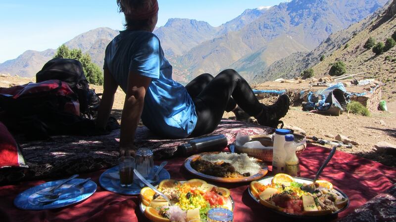 Lunch with a panoramic view of Imlil Valley.
