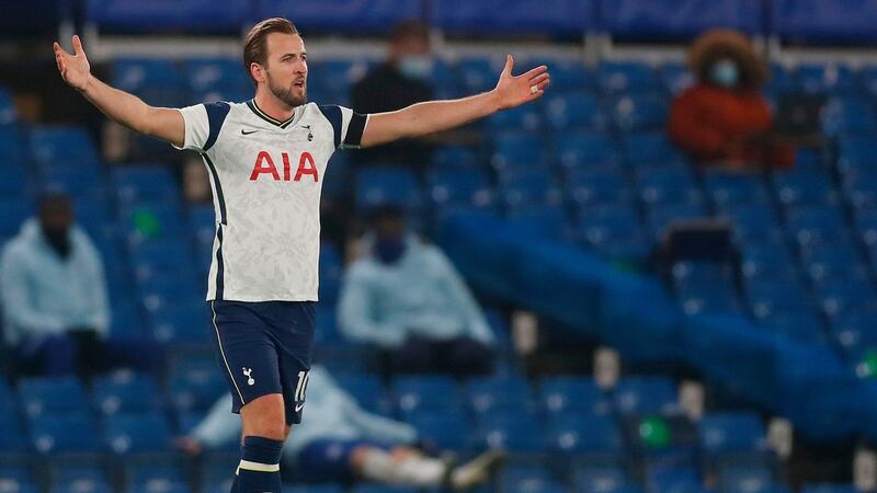 Harry Kane appeals during Tottenham’s draw with Chelsea. Photograph: Matthew Childs/Getty/AFP