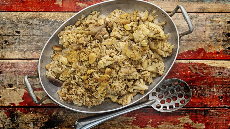 Roasted cauliflower and almond biryani