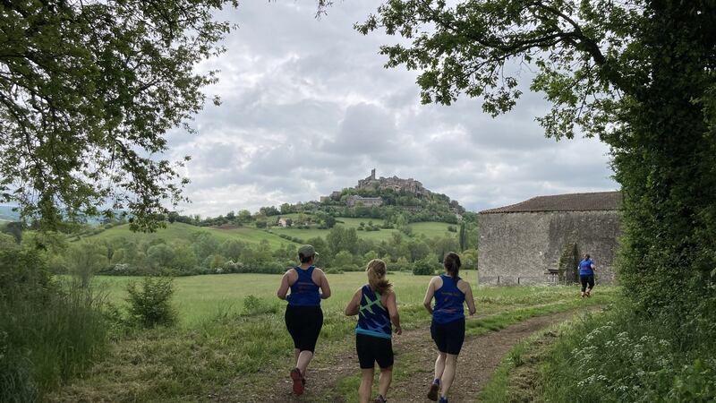 The runners at St Jeans Retreat follow the trails to the local village of Cordes-sur-Ciel in southern France