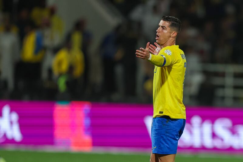 Cristiano Ronaldo of Al Nassr reacts during the Saudi Pro League match against Al-Shabab. Photograph: Yasser Bakhsh/Getty