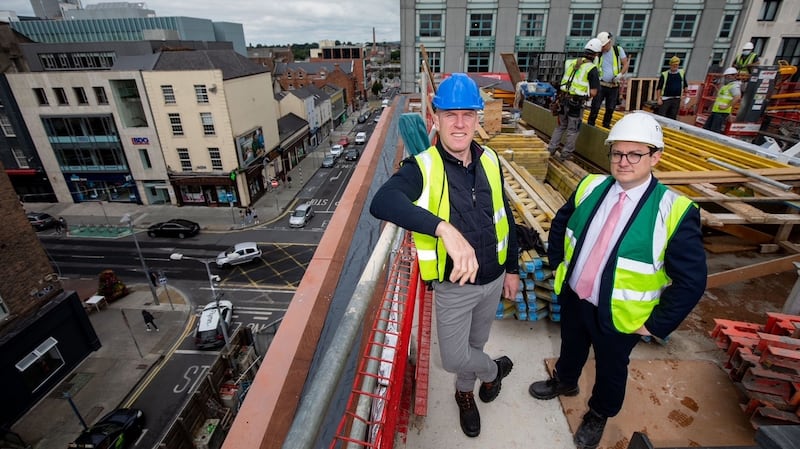 Paul O’Connell, then chairman of the IRE, and chief executive Barry Hannon during construction of the building. Photograph: Alan Place