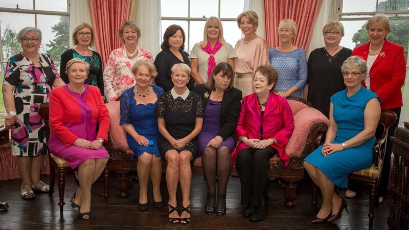 Lissadell House, July 2016: former and sitting TDs (back row) Niamh Bhreathnach, Jan O’Sullivan, Nora Owen, Mary Harney, Mary Mitchell O’Connor, Mary Coughlan, Mary Hanafin, Síle de Valera, Heather Humphreys; (front row) Frances Fitzgerald, Gemma Hussey, (Constance Cassidy, host and owner of Lissadell House), Máire Geoghegan-Quinn, Mary O’Rourke, Katherine Zappone. Joan Burton was not in attendance; Regina Doherty and Josepha Madigan were appointed senior Ministers in 2017. Photograph: James Connolly