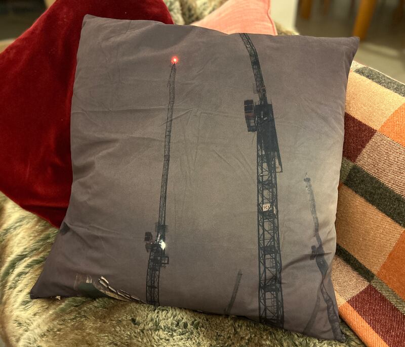 Cranes cushion, from a photo by Gemma Tipton printed by Vistaprint