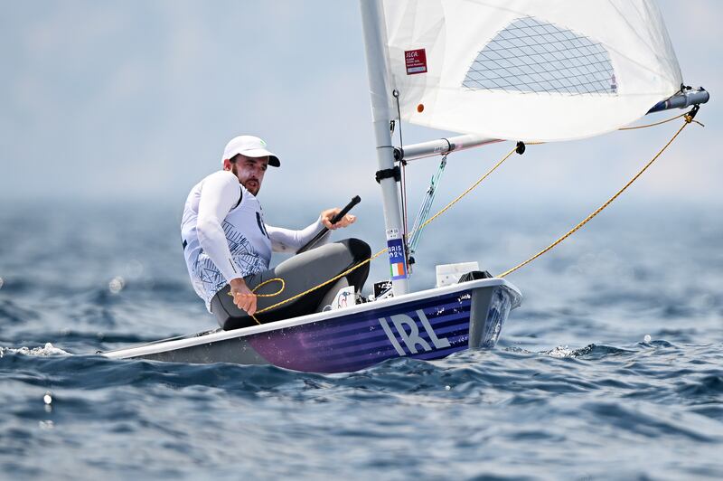 Ireland's Finn Lynch competes in the men's dinghy ILCA medal race at Marseille marina. Photograph: Clive Mason/Getty Images
