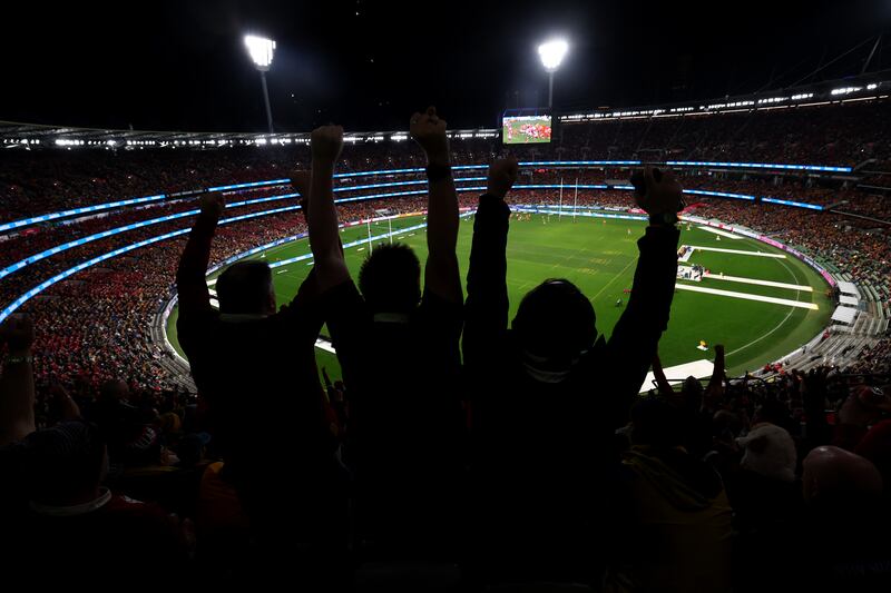 Fans during the second Test between the Lions and the Wallabies at the Melbourne Cricket Ground. Photograph: Josh Chadwick/Getty Images