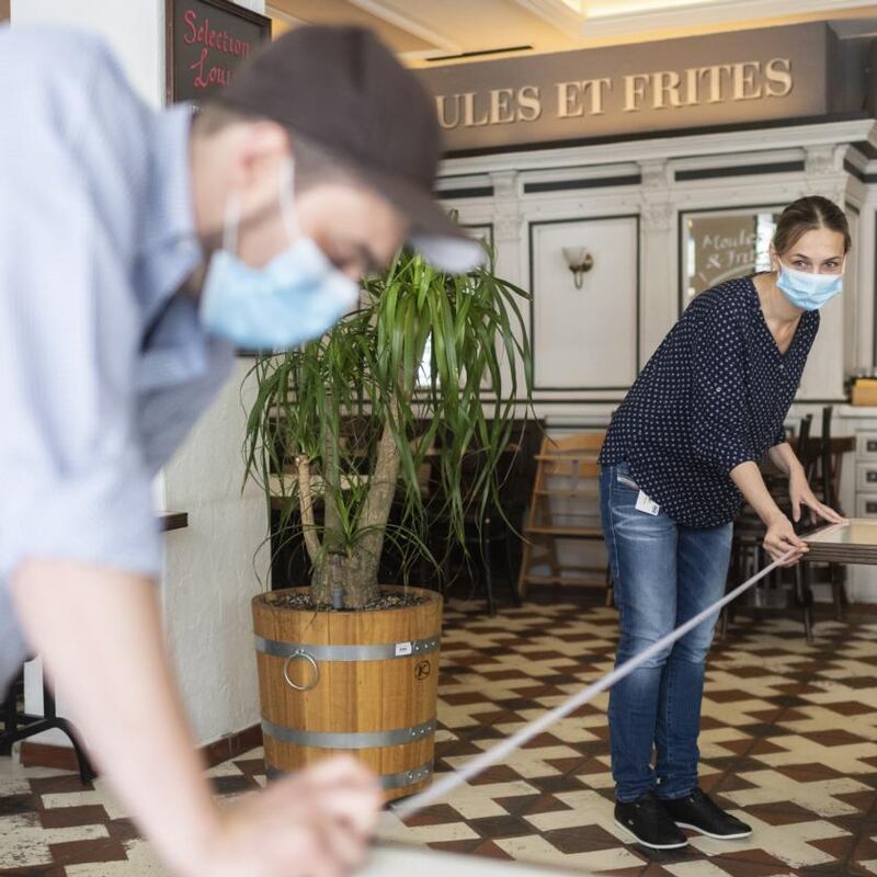 New normal: Covid-19 precautions include leaving lots of space between tables. Photograph: Ennio Leanza/EPA