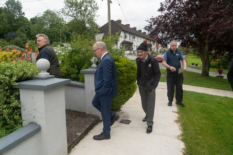 Aontú local election candidate Peter Whelan and Aontú leader and European election candidate Peadar Toibín canvassing in Slane, Co Meath. Photograph: Barry Cronin