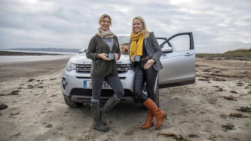 Rachel Allen and Liz Dwyer on the beach at Ballycotton