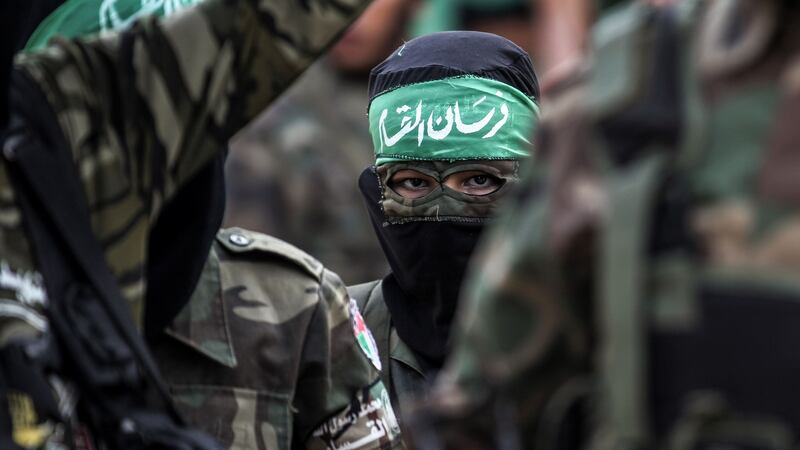 Masked youth cadets from the Ezzedine al-Qassam Brigades, the armed wing of the Palestinian Islamist Hamas movement, march in the southern Gaza Strip city of Khan Yunis on September 15th, 2017. Photograph: Said Khatib/AFP/Getty Images