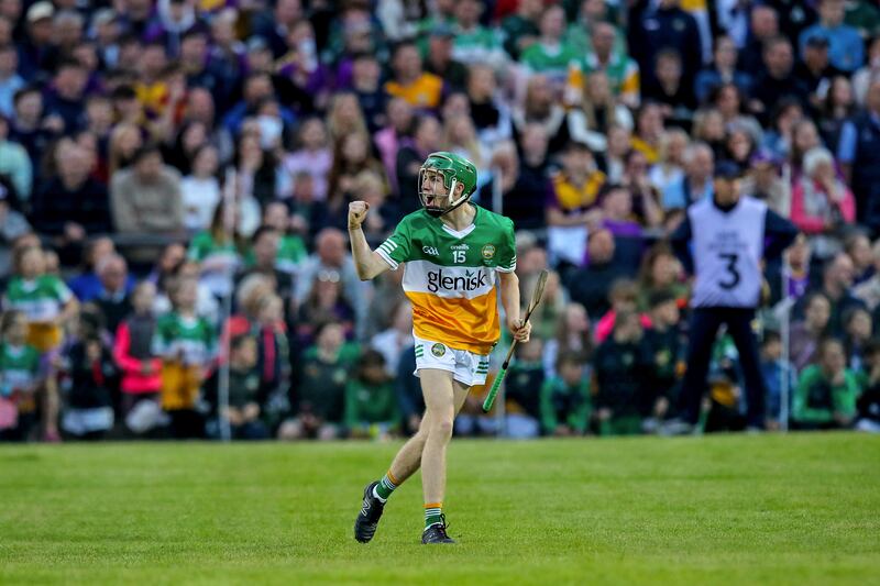 Offaly’s Adam Screeney celebrates after scoring a late free to put his side into the lead against Wexford in the Leinster U20 final at Netwatch Cullen Park last May. Photograph: Ryan Byrne/Inpho 