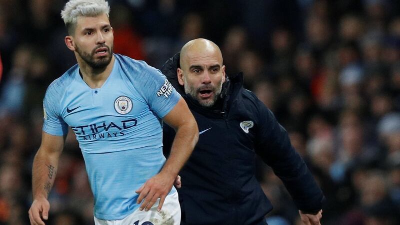 Sergio Agüero was named man of the match as Pep Guardiola’s Manchester City beat Liverpool 2-1 at the Etihad. Photograph: Phil Noble/Reuters