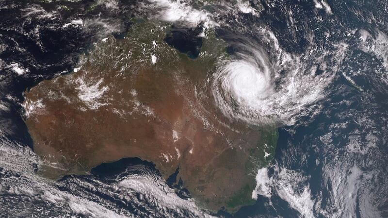 The eye of  Cyclone Debbie (category 4) made landfall near Airlie Beach in Queensland. Photograph: EPA