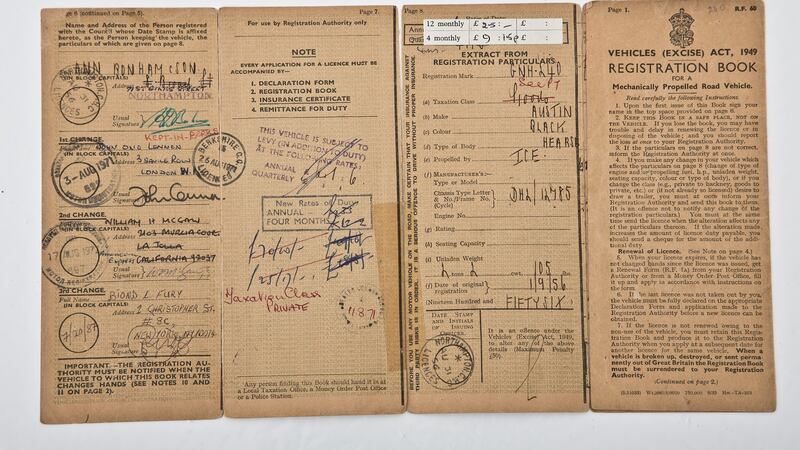 The registration certificate for  Lennon’s Austin Princess