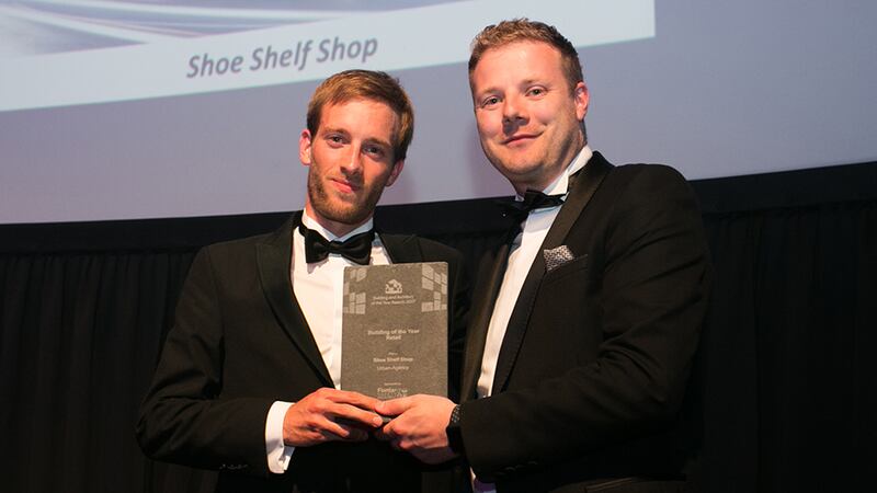 Gerard De Brun, Managing Director, Fiontar Safety Management presents the Building of the Year – Retail Award to Bram D’hoedt, Urban- Agency.