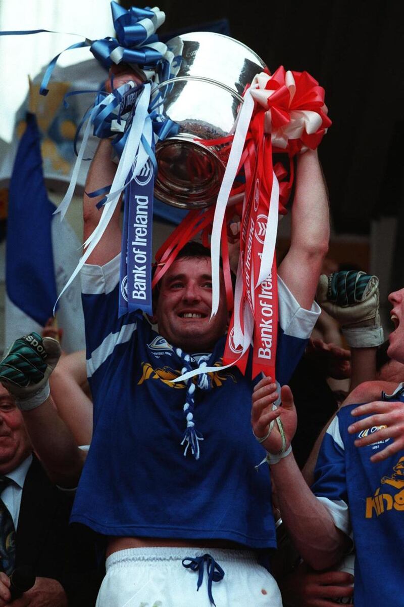 Stephen King lifts the Anglo-Celt Cup  for Cavan 1997. They haven’t won it since. Photograph: Billy Stickland/Inpho