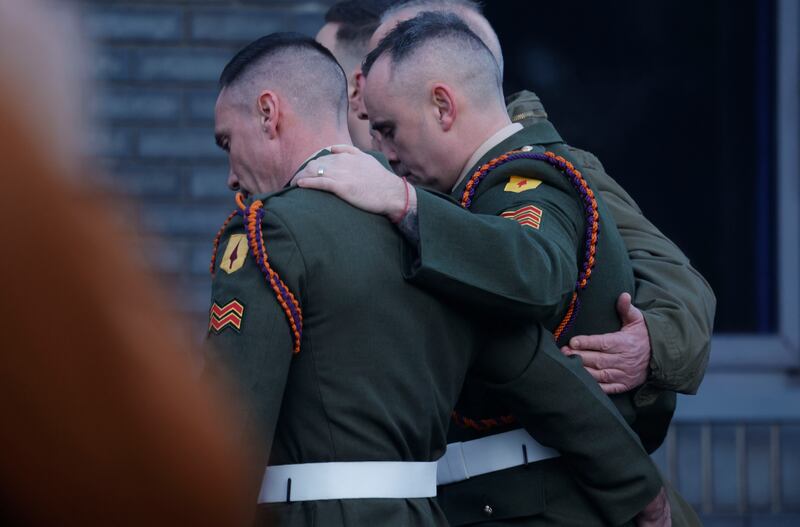 Mourners at the funeral of Pte Seán Rooney in Dundalk. Photograph: Alan Betson