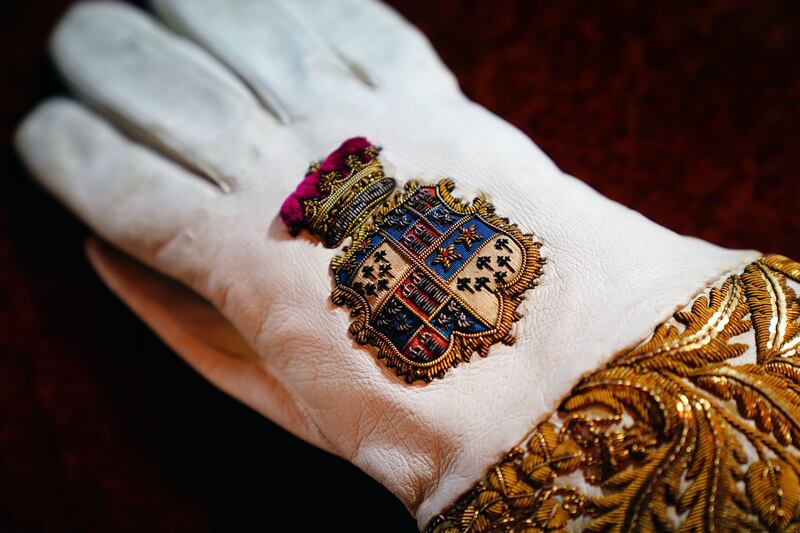 A coronation gauntlet, part of the coronation vestments which will be worn by King Charles III during his coronation at Westminster Abbey on May 6th. Photograph: Victoria Jones/PA Wire