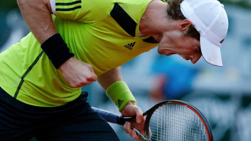 Andy Murray of Britain reacts during his men’s quarter-final match against Gael Monfils of France at the Roland Garros stadium in Paris. Photograph: Vincent Kessler/Reuters
