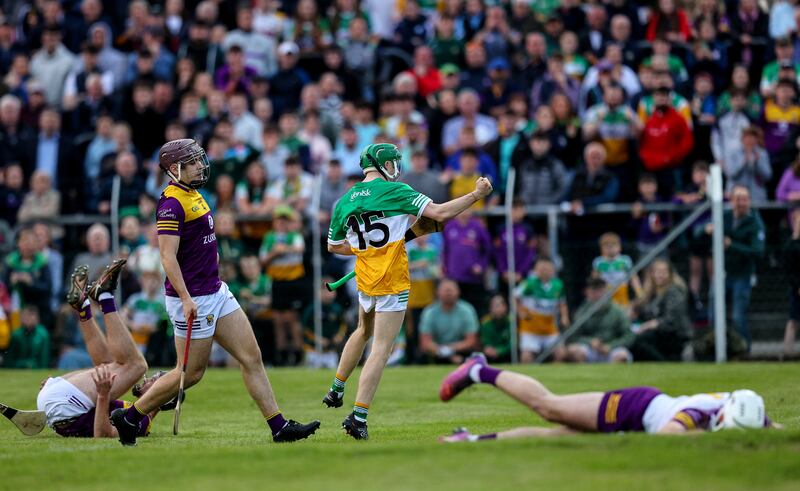 Screeney time: Offaly's Adam Screeney celebrates the first goal of the U-20 Leinster final against Wexford, in which he scored 1-16. Photograph: Ryan Byrne/Inpho