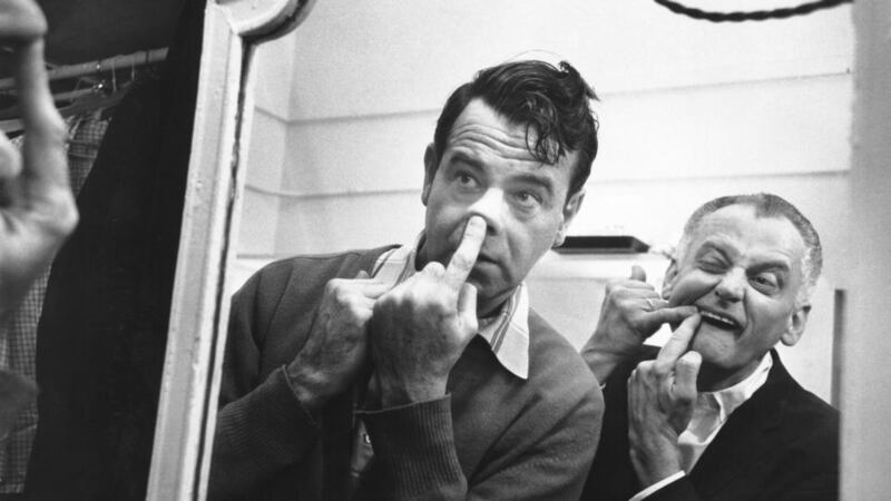 The Odd Couple: Walter Matthau and Art Carney backstage at the Plymouth Theatre, on Broadway, in 1965, when they were starring in Neil Simon’s play. Photograph: Sam Falk/New York Times