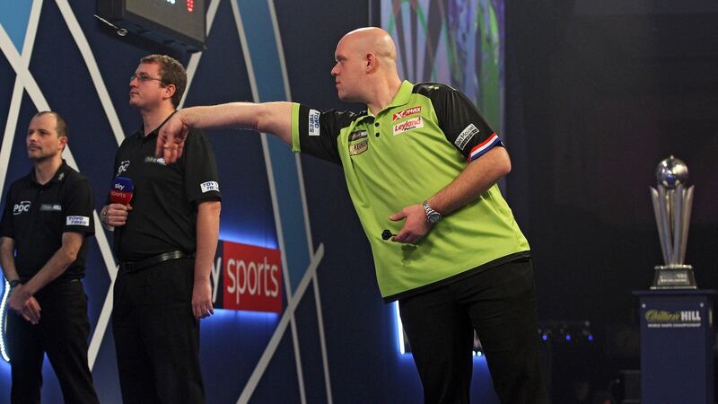Van Gerwen cruised into an early lead and never looked back. Photo: Sean Dempsey/EPA