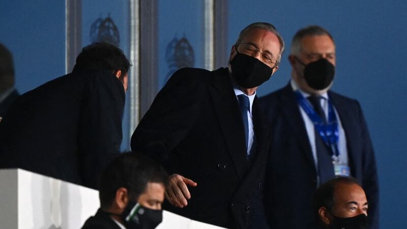 Florentino Perez at the Alfredo di Stefano stadium ahead of Real Madrid’s meeting with Real Betis at the weekend. Photo: Gabriel Bouys/AFP via Getty Images