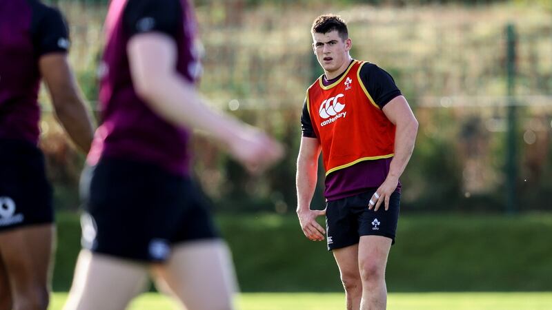 Dan Sheehan during an Ireland training session at the  IRFU High Performance Centre. Photograph: Dan Sheridan/Inpho