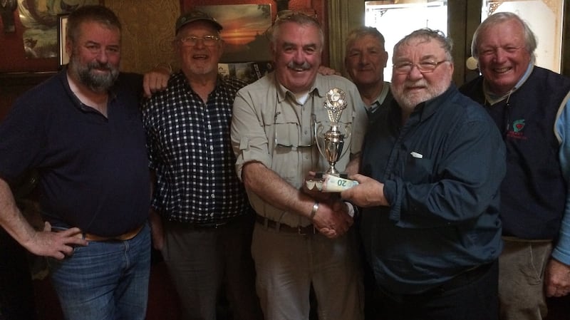 PJ O’Brien from Cork (third left), winner of the Galway Challenge Trophy on Corrib (for a trout of 3.75lb)  with fellow anglers.