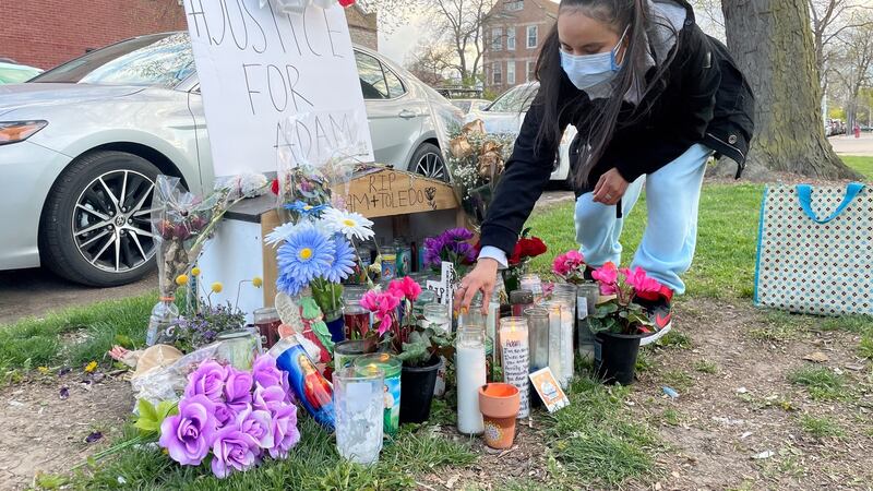 A memorial for Adam Toledo is set up in the alley where the 13 year old was shot by police on Chicago’s West Side, on Thursday, April 15th. Photograph: Brandon Dupre/New York Times