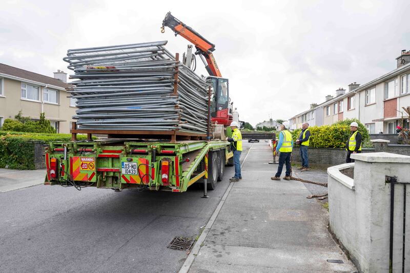 A truck delivers equipment to the site of the former Mother and Baby Home in Tuam, Co Galway, ahead of impending excavation works. 
 Photograph: Andrew Downes/xposure