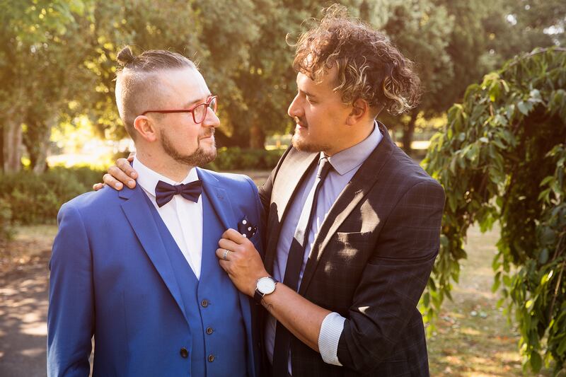 Joey Kavanagh and Liam Karma on their wedding day. Photograph: Eoin O'Neill