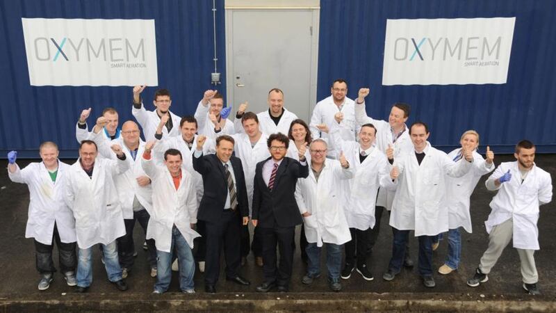 OxyMem managing director Wayne Byrne (front left) and technical director Dr Eoin Syron with the Irish SME’s team. Photograph: David O’Shea