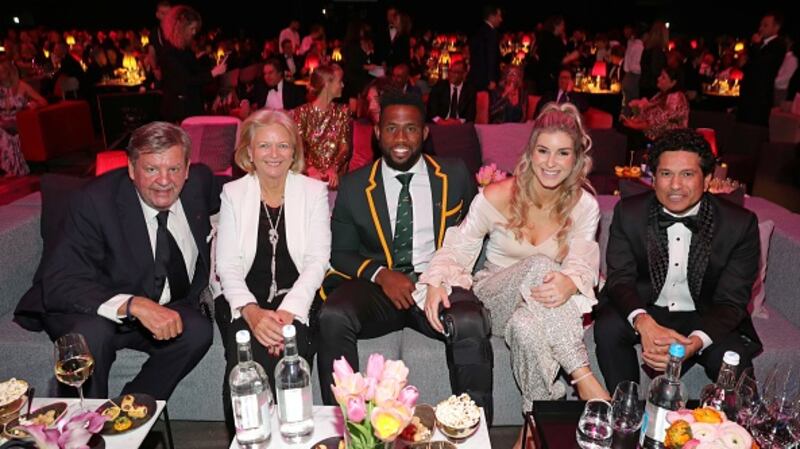 Kolisi with his wife Rachel (second from right) at an awards dinner in 2020. Photograph: Andreas Rentz/Getty Images