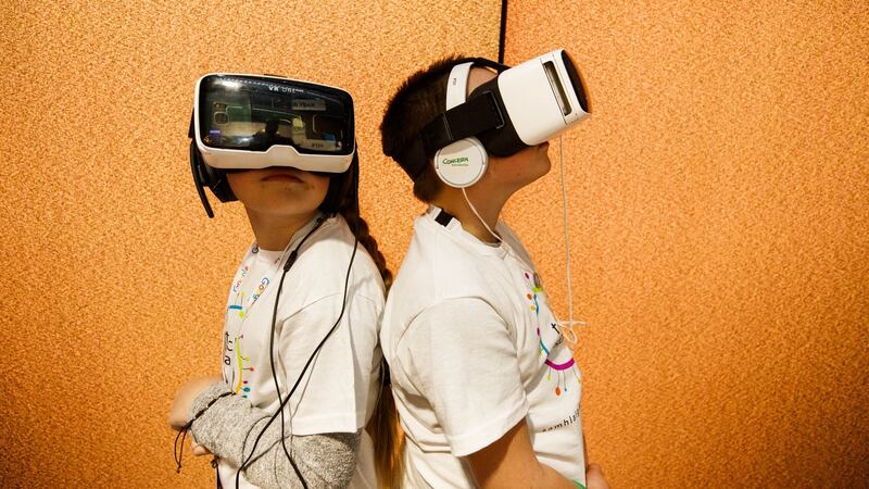 Serina Mac Donagh and Tommy Lee of Foróige Ballybane at the ESB Creative Tech Fest. Photograph: Andres Poveda