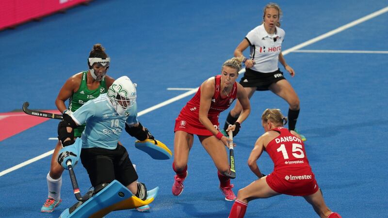 Ireland goalkeeper Ayeisha McFerran in action against England. Photograph:   Kate McShane/Getty Images