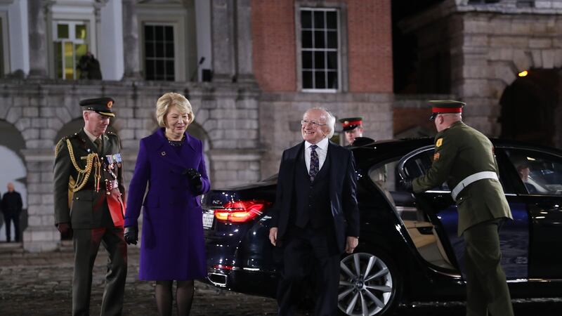 Michael D Higgins arrives at Dublin Castle for the inauguration ceremony. Photograph: Irish government pool/Maxwells