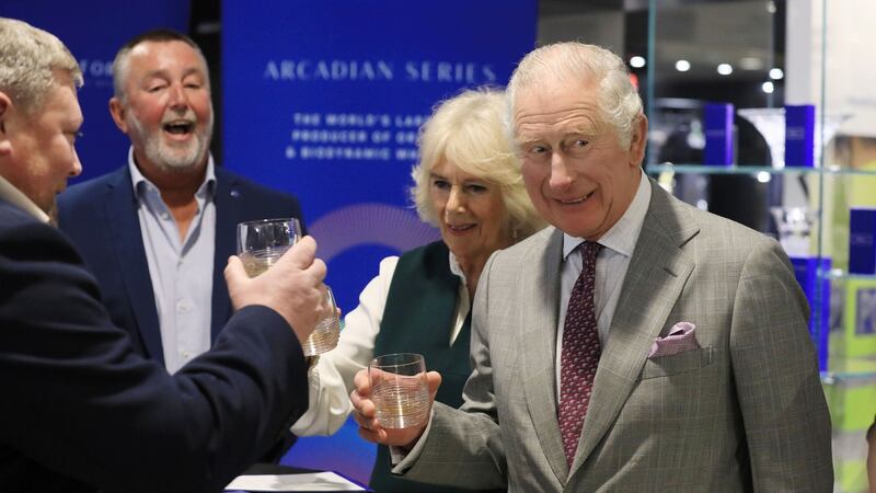 Prince Charles and Camilla, the Duchess of Cornwall,  during a tour of the Waterford Crystal factory. Photograph: Julien Behal Photography