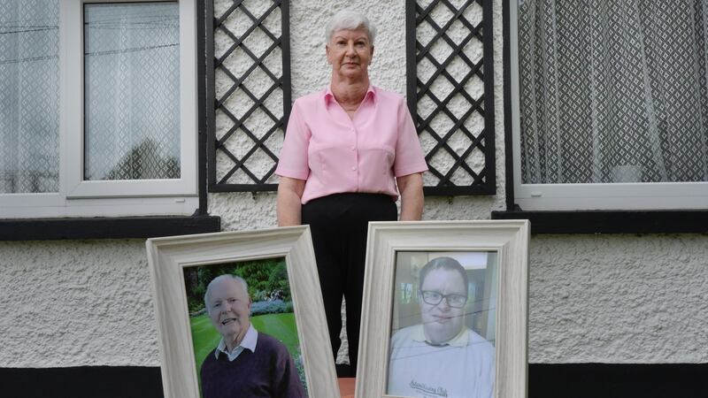 Mary Bartley Meehan lost both her husband, pictured left, Ultan Meehan, and son Adrian Bartley (pictured right). They were both residents in Kilbrew Nursing Home in Ashbourne.  Photograph: Alan Betson