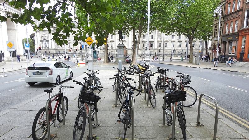 Bicycle parking on College Green, Dublin. Photograph: iStock