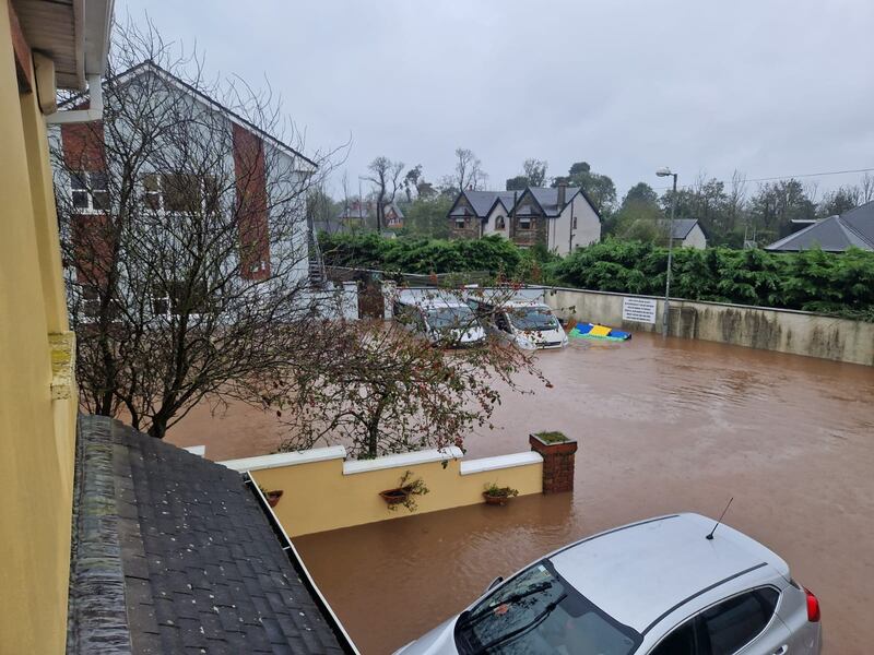Two days of extreme rainfall lead to widespread flooding in Midleton, Co Cork, during Storm Babet in 2023. Photograph: Caroline Leahy