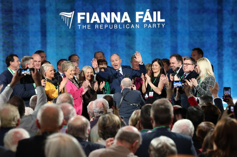 Image from Fianna Fail's 81Ú Ard Fheis 2023 being held in Dublin.  Tánaiste, Minister for Foreign Affairs and Minister for Defence Micheál Martin following his address. Photograph: Nick Bradshaw/The Irish Times